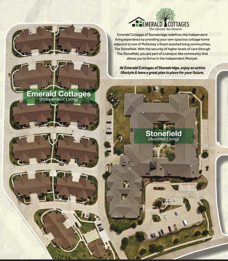 Layout of Emerald Cottages of Stone Bridge in McKinney for independent and assisted living