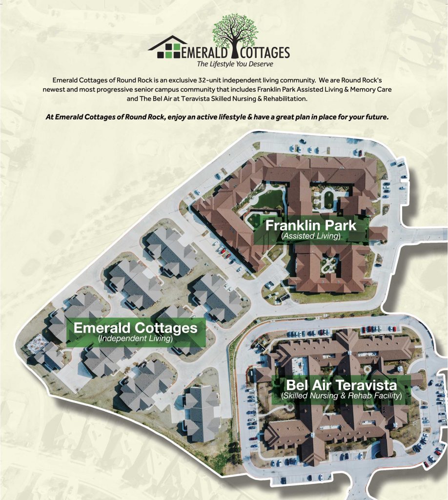 Plan of the Emerald cottages of Round Rock for independent living community